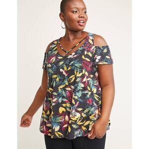 NWT Lane Bryant Strappy Cold Shoulder Tee Shirt Blouse Plus Size: 22/24 (3X)